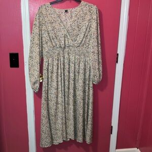SHEIN Tan V-Neck Bishop Sleeve Sundress